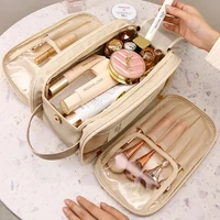 Multifunctional Makeup Bag For Women PU Leather Large Capacity Portable Double Zipper Travel Makeup Brush Toiletries Storage Bag 1