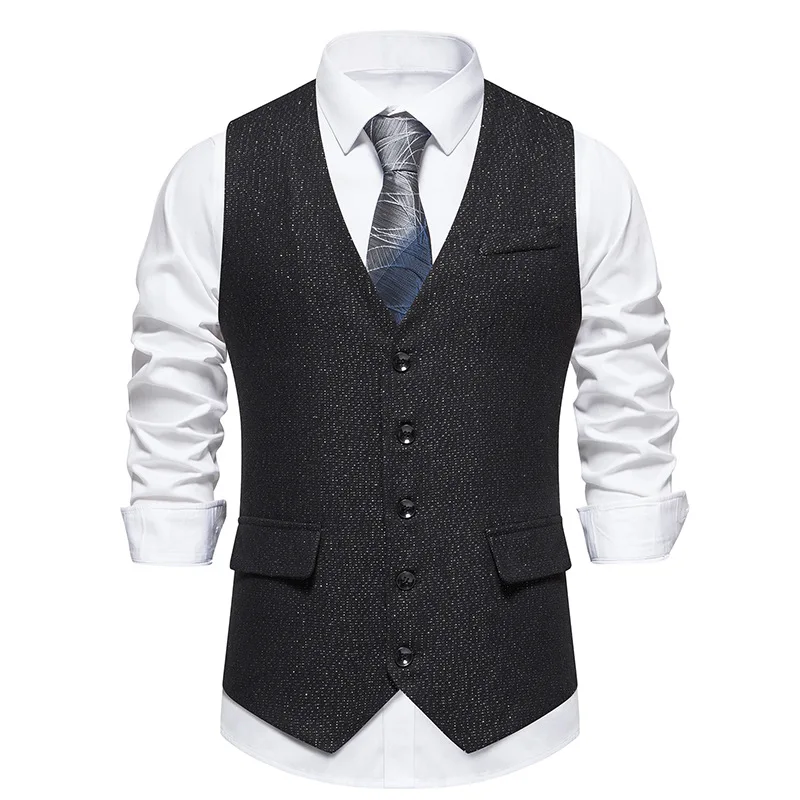 Men's Tweed Wool Suit Vest Single Breasted Slim Fit Waistcoat Herringbone Vest dress vests