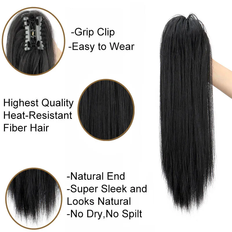 Ponytail Extension WIGSIN 18Inch Synthetic Waterfall Long Straight Black-Brown Claw Clip in for Women Everyday Use