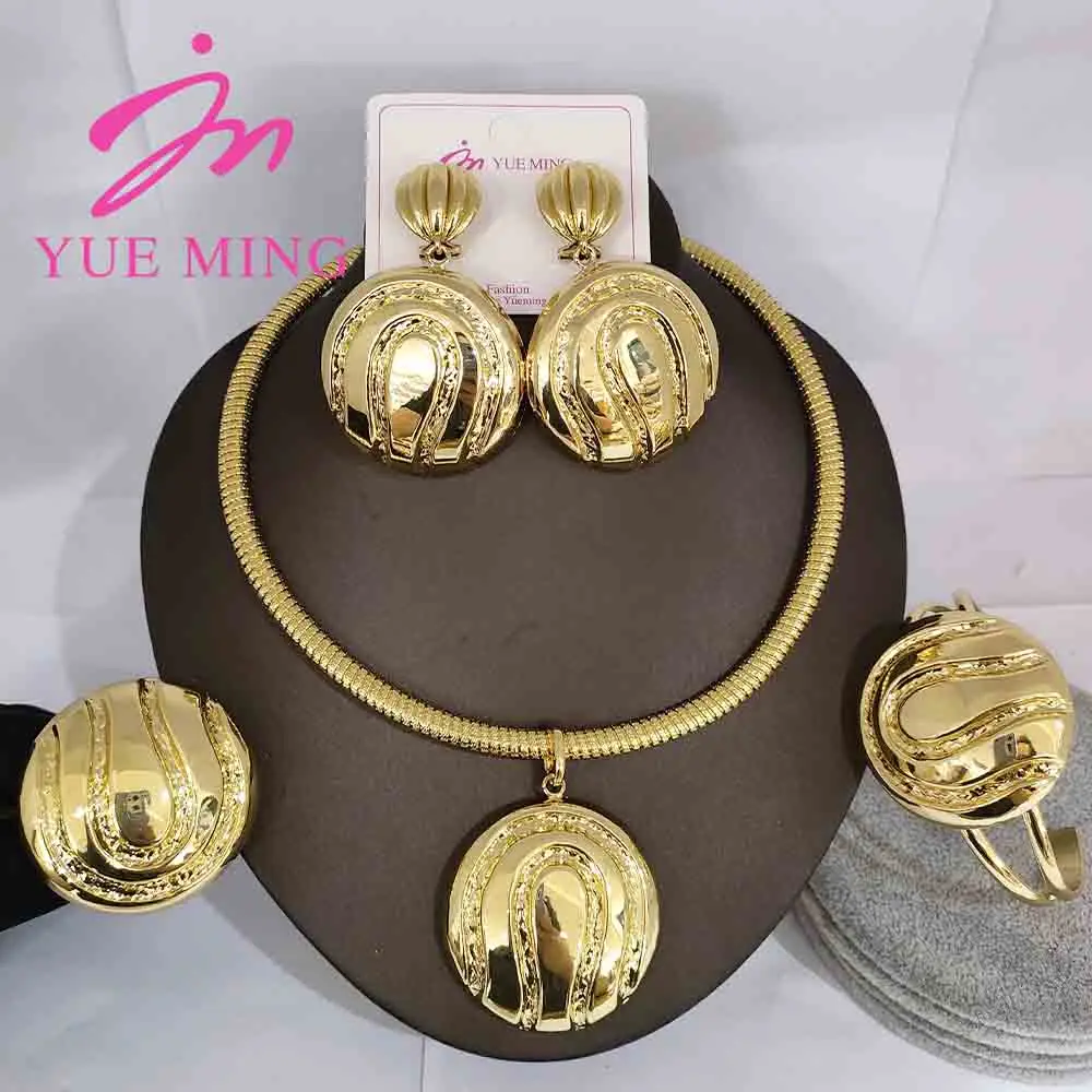 

YM Jewelry Sets For Women Dubai African Gold Color Copper Bangle Bride Necklace Earrings Rings Nigerian Wedding Jewelery Gift