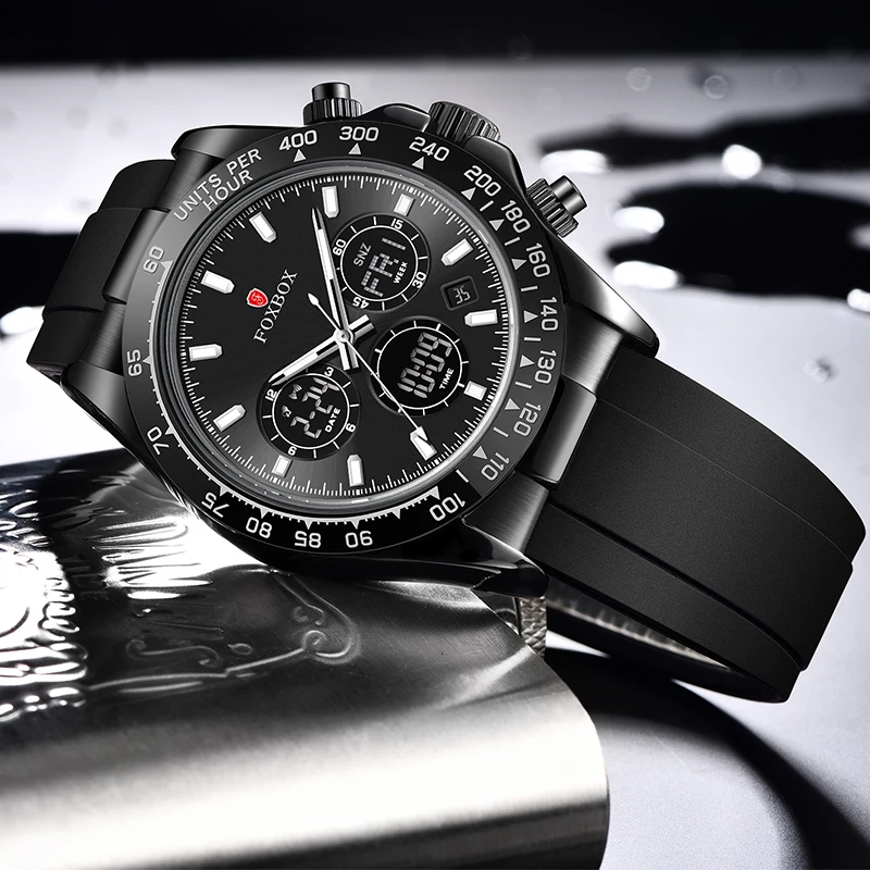 FOXBOX 2024 New Men Watch Quartz Top Brand Luxury Digital Male Clock Military Chronograph Sport Original Silicone Wristwatch