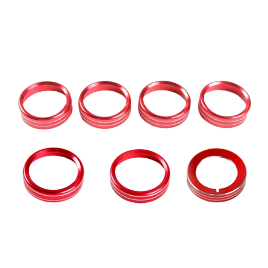 

7Pcs Red Headlight Air Condition 4WD Audio Switch Knob Ring Cover for Ford F150 XLT