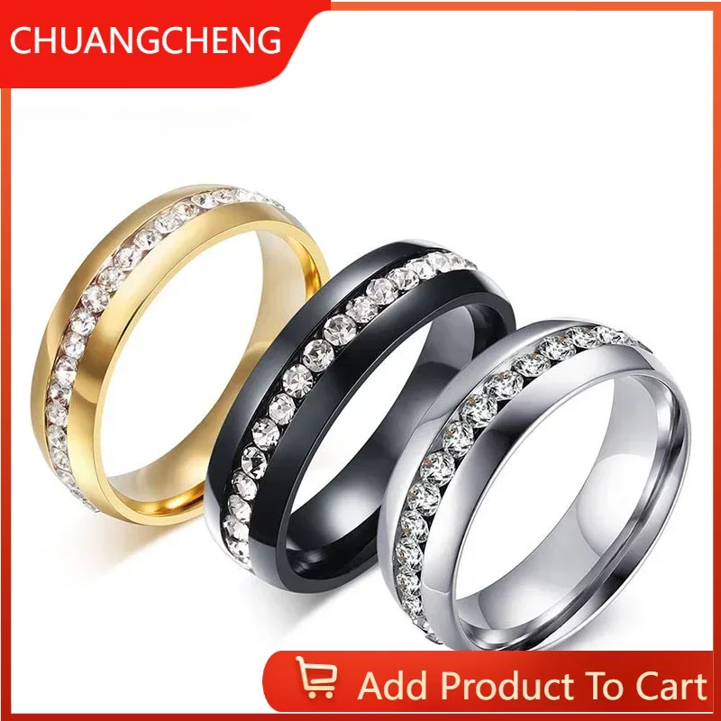 

CHUANGCHENG Fashion Jewelry Stainless Steel Gilded Crystal Zircon Couple Rings Size 5-13