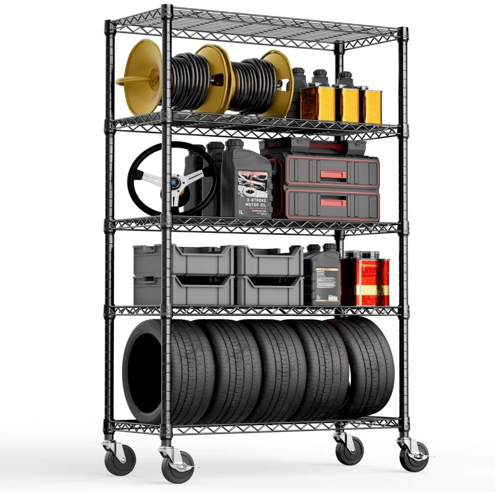 

MZG Steel Storage Shelving 5-Tier Utility Shelving Unit with Wheels, Steel Organizer Wire Rack for Home,Kitchen,Office