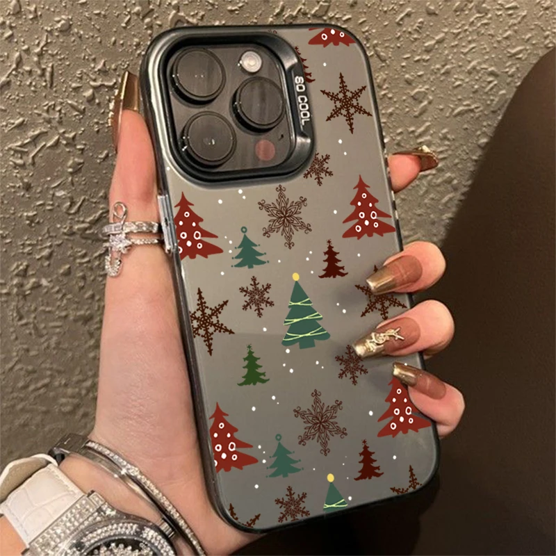 thumbnail image 1 of Funda IMD plateada electrochapada estilo navideño con copos de nieve de invierno para iPhone 16 15 14 11 12 13 Pro Max 7 8 Plus X XS XR, 1 of 5