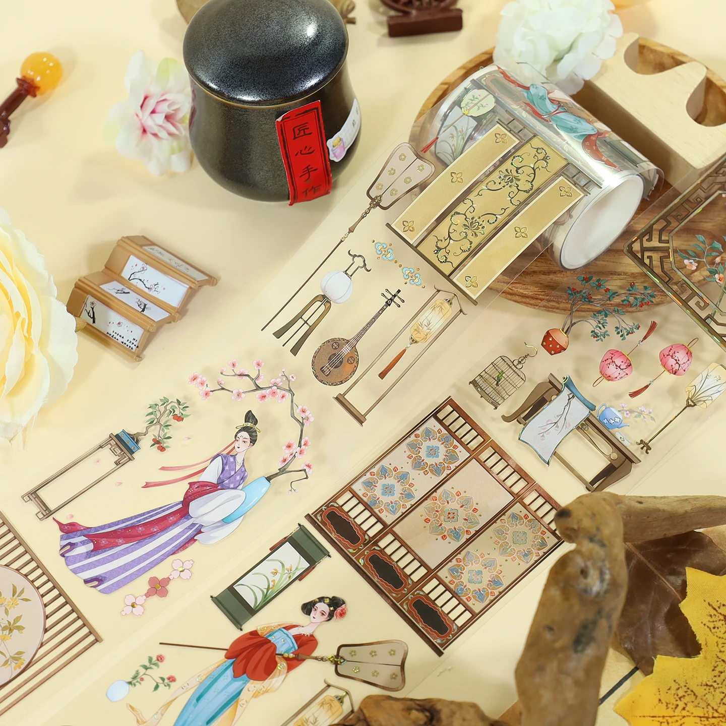 60mm*200cm 빈티지 캐릭터 창 풍경 PET 테이프 크리에이티브 DIY 저널 재료 콜라주 스크랩북킹 문구류