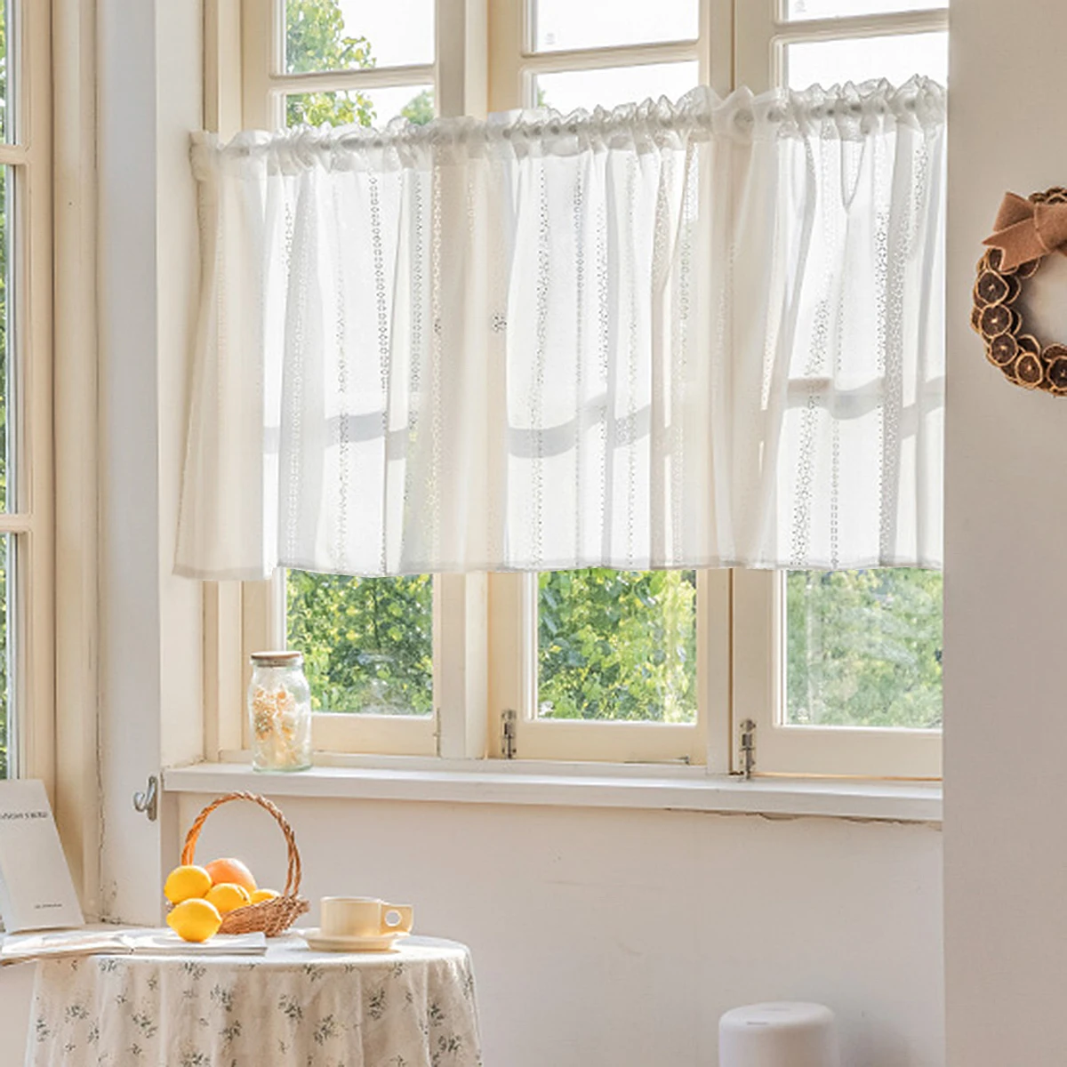 1 PC White Valance Rod Pocket Pastoral Minimalist Style Short Curtain for the Living Room Decor