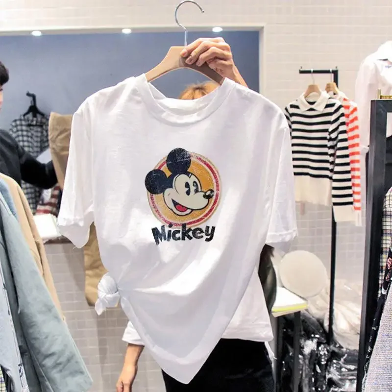 Disney Cartoon T-shirt Mickey Mouse Tops Donald Kawaii Clothes for Women Cotton Printed Clothing Summer Goofy Cute T Shirt Lady