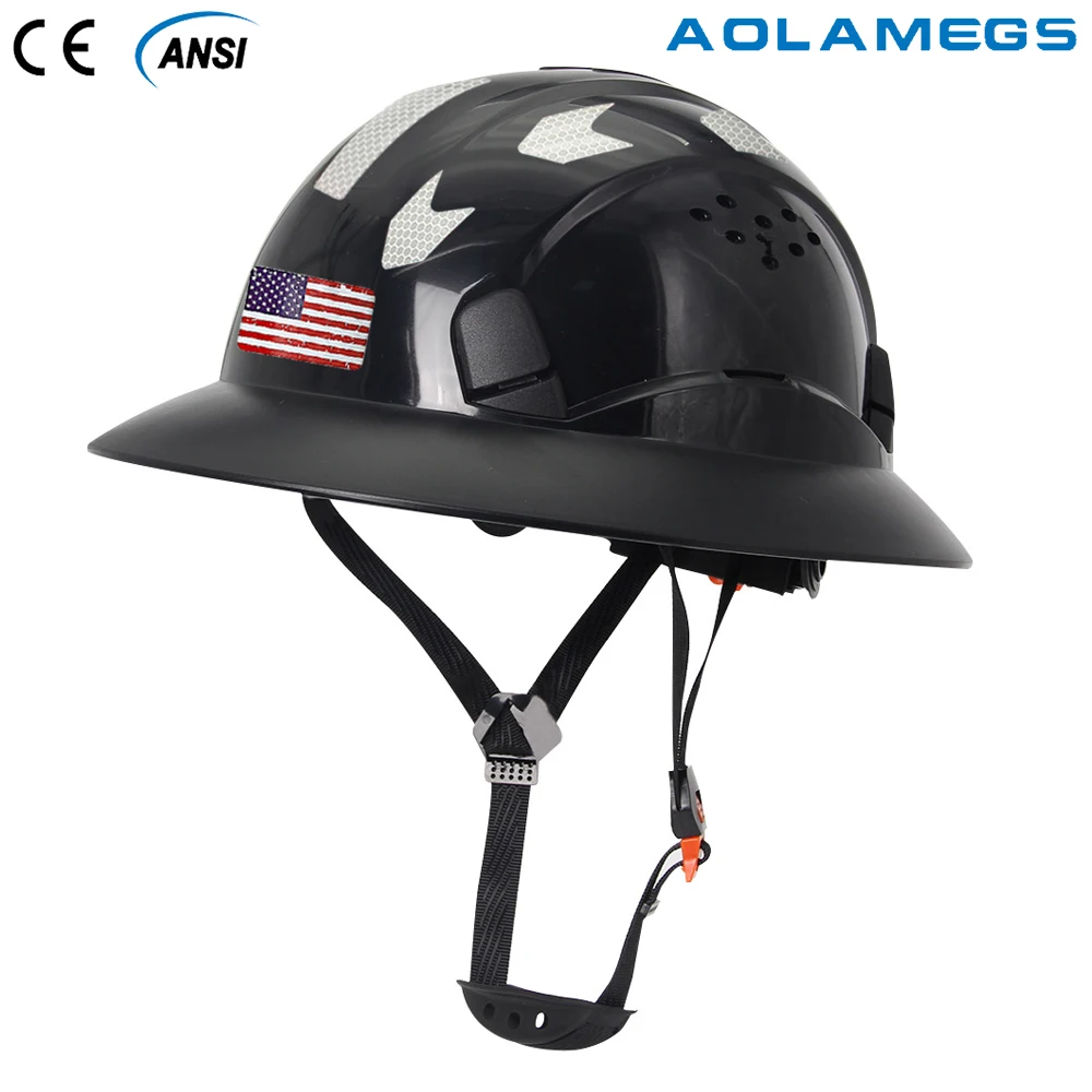 CE Full Brim Safety Helmet with Reflective Sticker Goggles Construction Hard Hat Protective Working ANSI Rescue Cap for Engineer