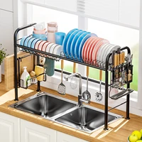 dish drying rack,Storage rack above kitchen sink with hooks,Suitable for storing pots, cutlery,chopsticks，No need to punch holes 2