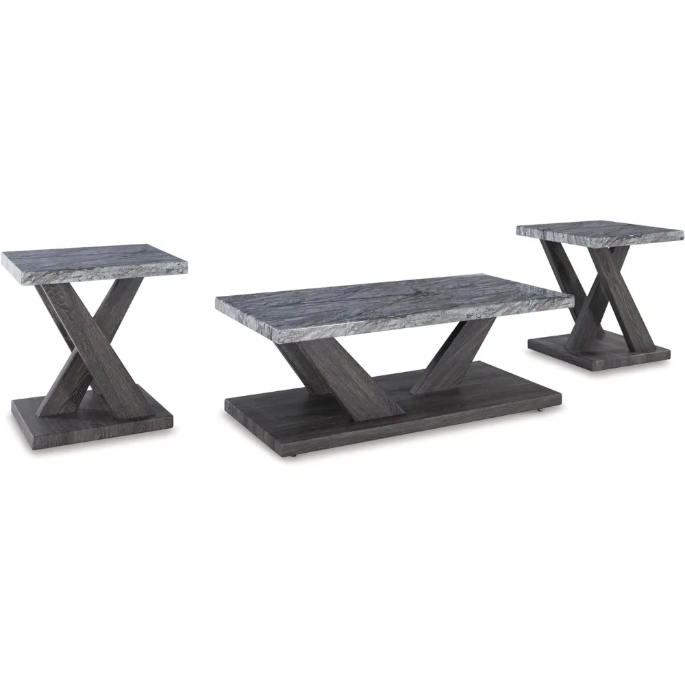 Set of 3 Cafe Furniture Set for Living Room Coffee Tables Gray & Dark Brown Cafe Table and Chair Mesas Outdoor Shop Chairs Caf&eacute;