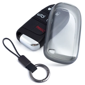 Slim Car Key Fob Case Cover Keychain For Jeep Renegade Compass Grand Cherokee Chrysler 300 200 Fiat 500X Dart Black Transparent 1
