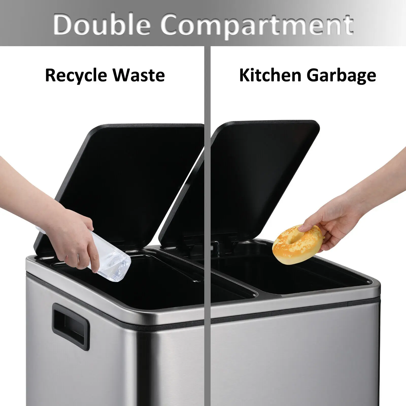 Pattumiera da 20 l x 2 scomparti con ruote, doppio bidone della spazzatura e riciclaggio con coperchio, design staccabile da 11 galloni bidone della spazzatura doppio scomparto per la cucina, bidoni
