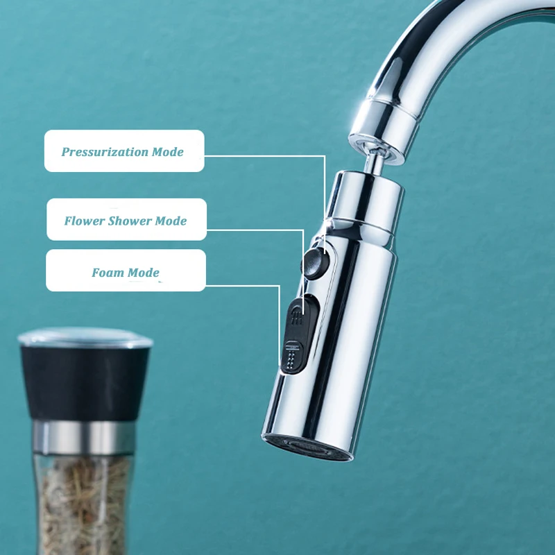 Faucet Aerator Kitchen Faucet Aerator 3 Modes Bathroom Anti-splash Tap Extender Adapter Washbasin Sprayer Saving Water Tap Filter Nozzle