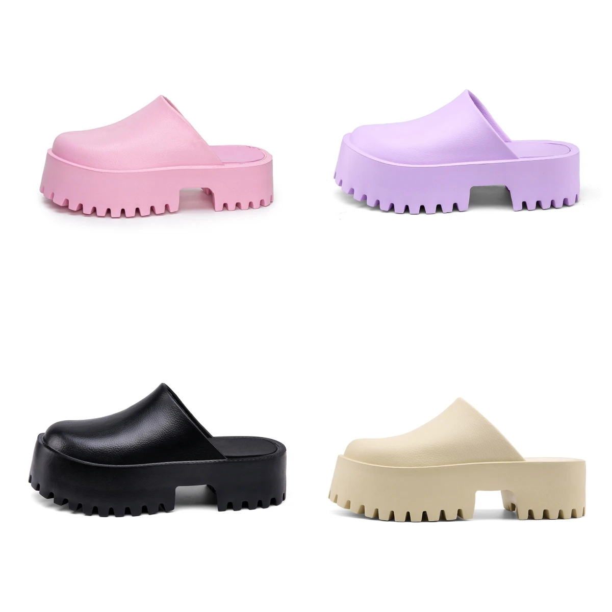 Damen-Mules mit dicker Sohle und erhöhtem Absatz, einfarbige EVA-Hausschuhe ohne Rücken, modische Outdoor-Sommer-Strandschuhe 858
