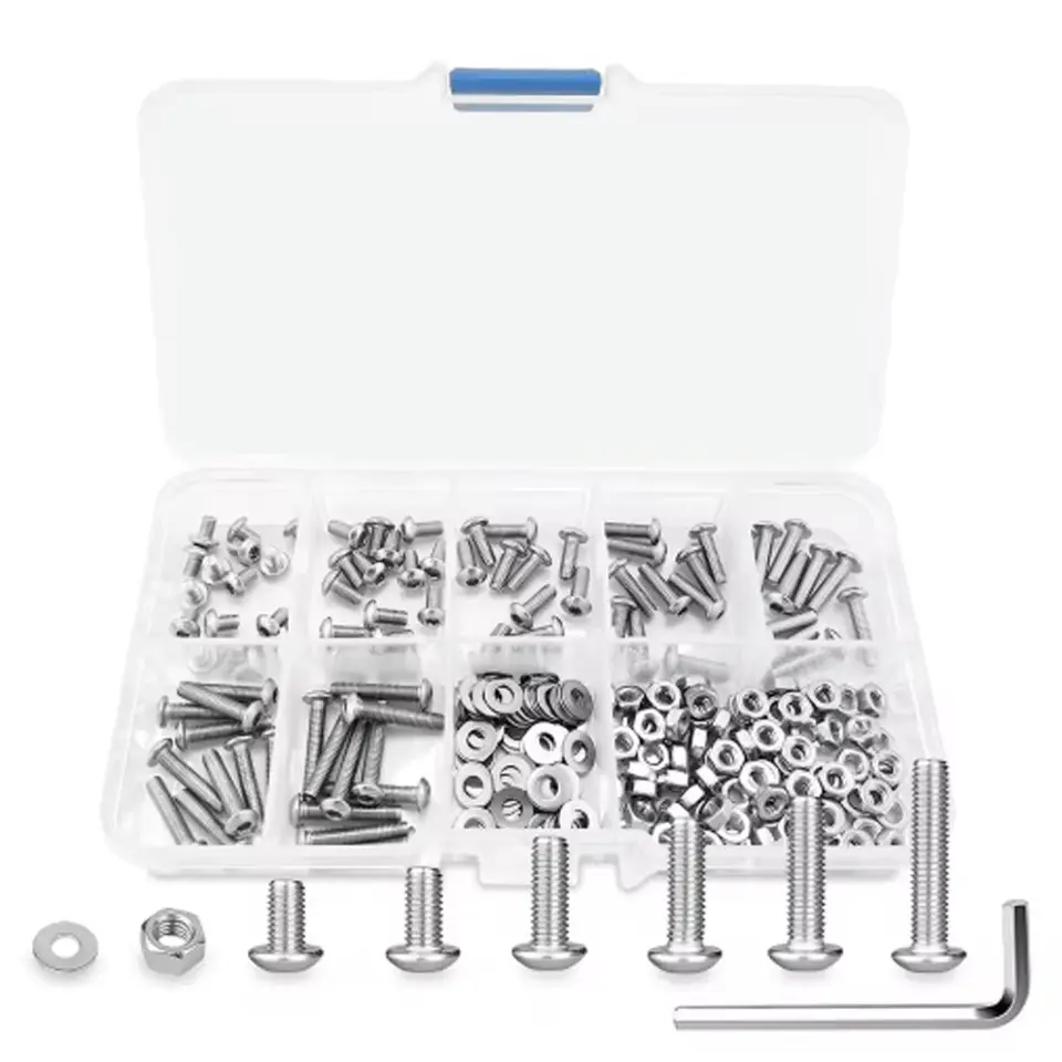 240Pcs M3 Hex Head Screws, M3x4/6/8/10/12/14/16mm Button Head Stainless Steel Internal Hexagon Screw Washer Nut Set image 1