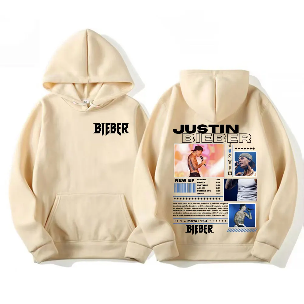 Rapper Justin Bieber Tour Graphic Hoodies Men's Clothing Hip Hop Punk Pop Music Sweatshirt Unisex Casual Fleece Oversized Hoodie 4