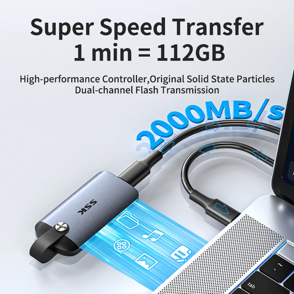 SSK 휴대용 SSD 외장 하드 디스크 SSD 외장 모바일 솔리드 스테이트 드라이브 2000MB/s 타입-C 외장 하드 드라이브 (노트북 게임용)