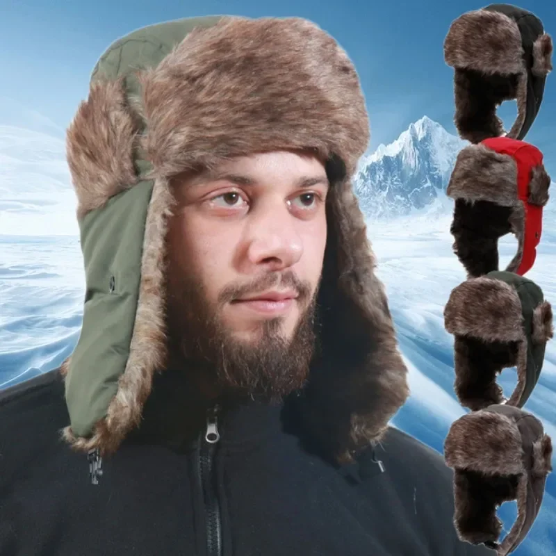 Winter Hat Earflap Hat Faux Fur Hat New Winter Hats for Women Men Faux Fur Bomber Hat Thicken Ear-flapped Caps Outdoor Cycling Windproof Warm Ear Protection Ski Cap