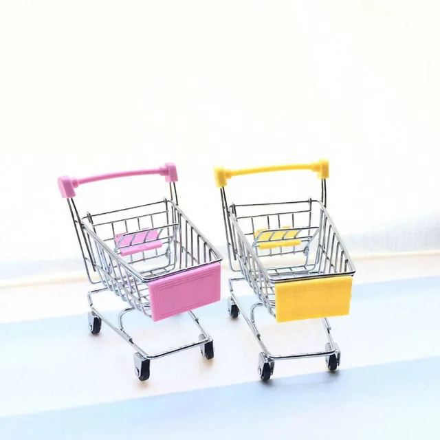 Mini Shopping Cart Kids Toys Simulation Supermarket Hand Trolleys Pretend Play Toy Kids Room Desktop Storage Basket Home Decor 4