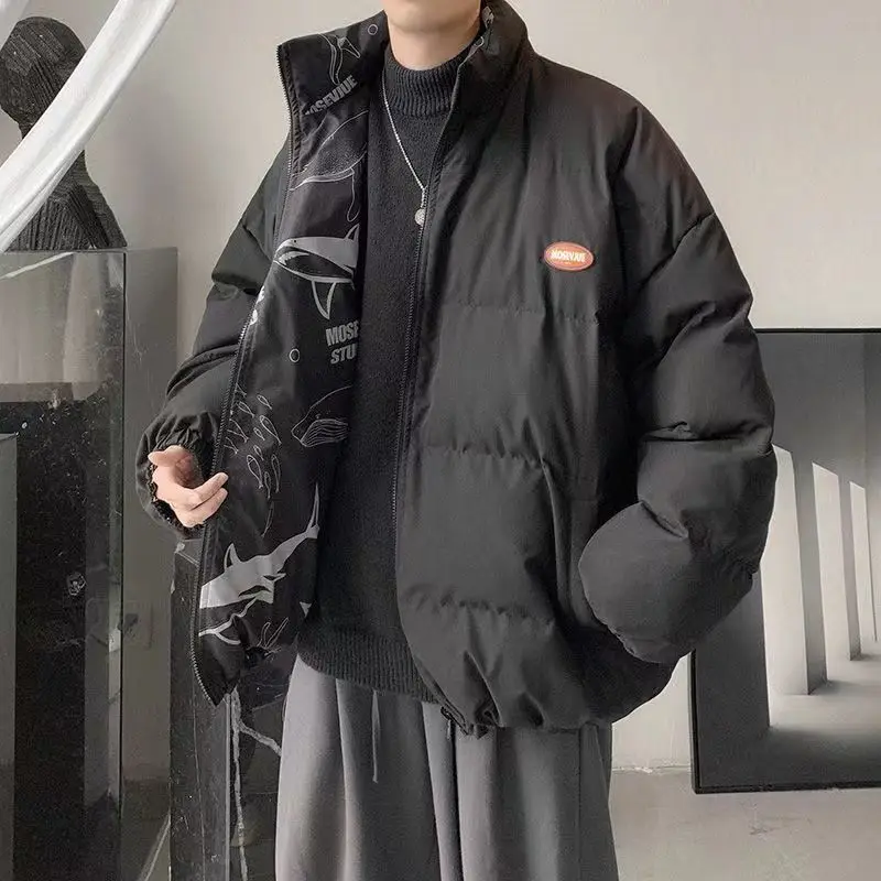 

Autumn and Winter Men Down Coat Loose Casual Daily Y2k Cotton-padded Jacket Solid Color Double Share Lamb Wool Parkas for Male