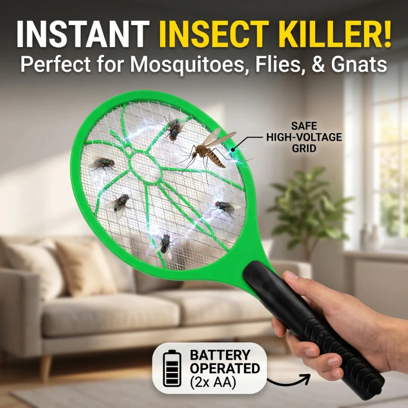Elektrischer Mückenschläger für den Haushalt, Fliegenklatsche, Insektenvernichter, Insektenfalle für Wohnheim, Outdoor & Studio