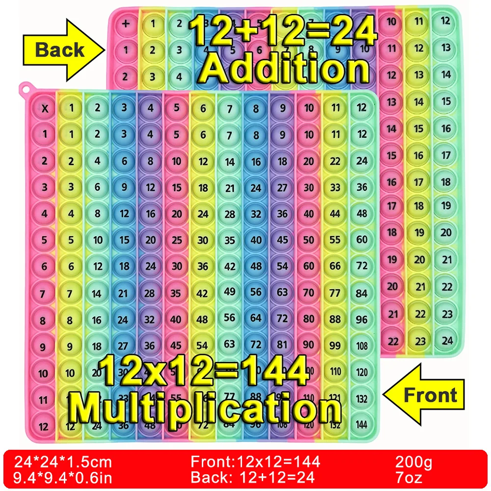 Multiplication 12x12 Addition 12+12 Both Sides Math Game Pop Fidget Toys, Macaron Silicone Push Pop Bubble Educational Toys 2