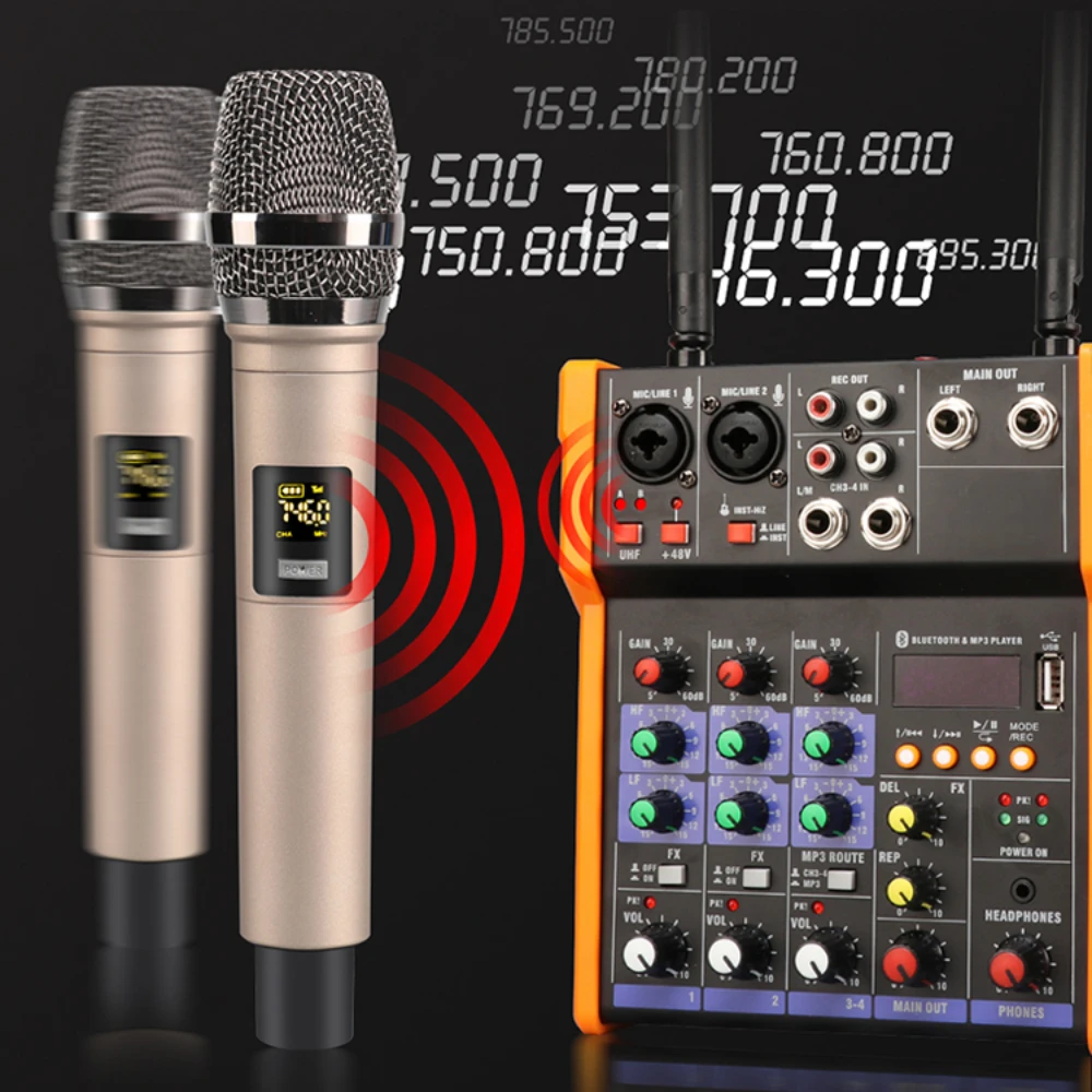 Audio Mixer Console with Microphone Portable Mini 4 Channel Sound Card Mixer Soundcard Amplifier Karaoke Dynamic Condenser Hot