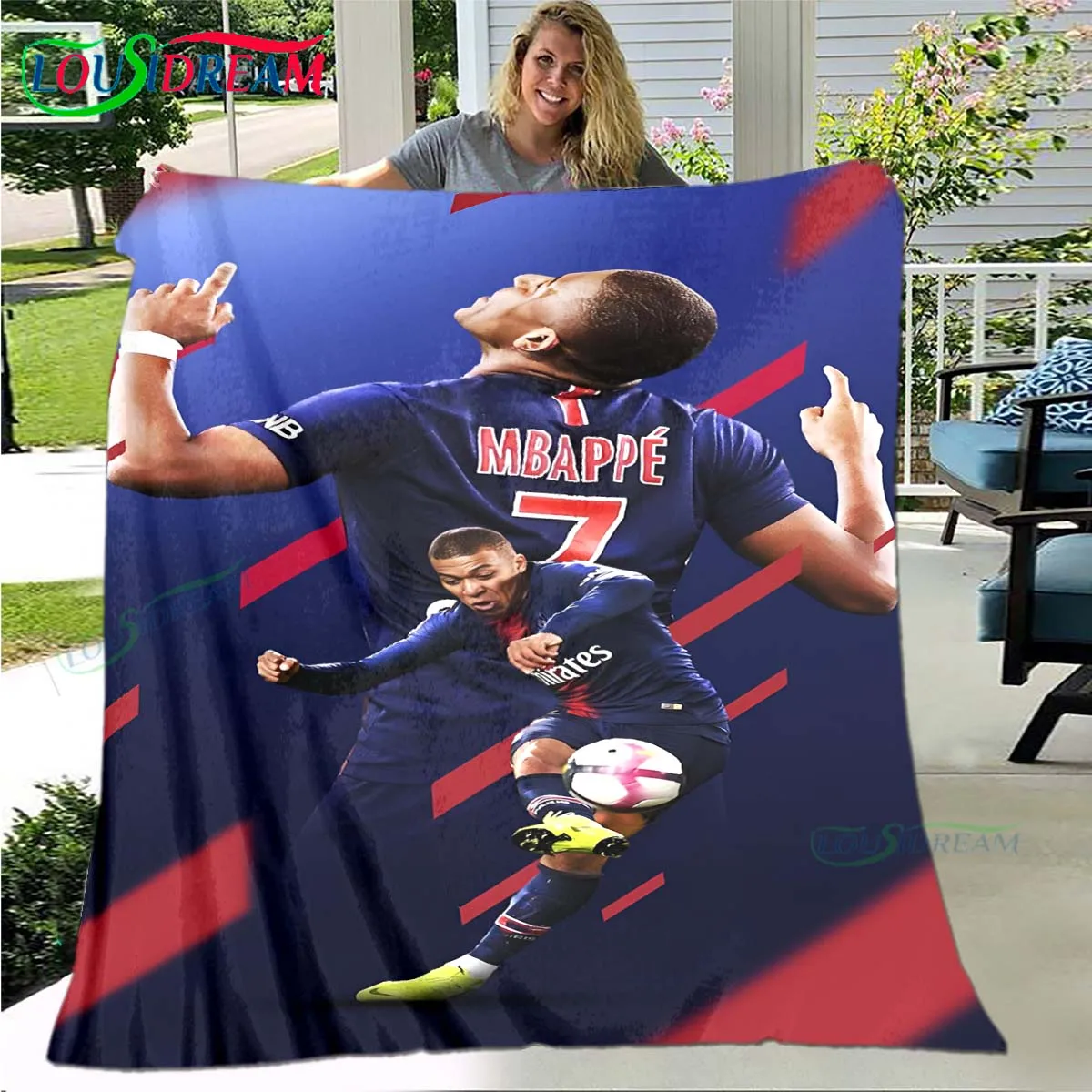 

Famous Football Star Mbappe Pattern Blanket Flannel Thin Blanket Portable Home Travel Office Lunch Break Blanket Birthday Gift