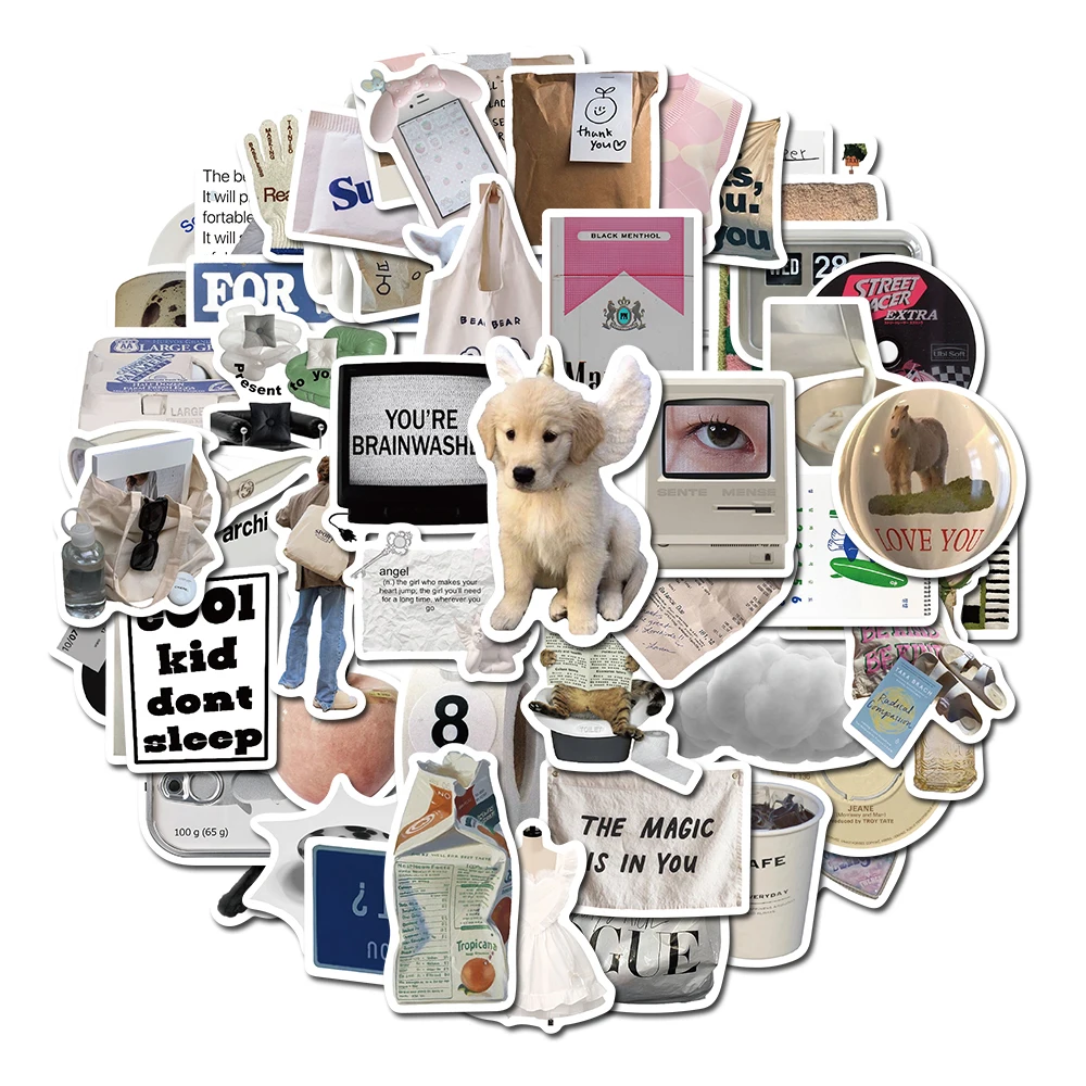 

10/57pcs Vintage Ins Simple Cute Stickers Korean Cartoon Decals DIY Laptop Fridge Phone Scrapbook Cool Graffiti Sticker Toys