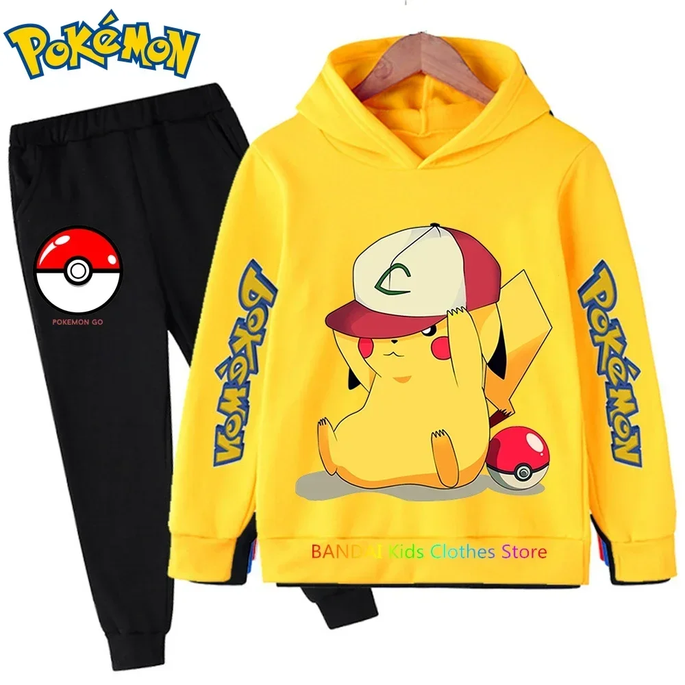 

4-14 Years Kids Baby Pokemon Clothes Autumn Print Sets 2Pcs Long Sleeve Sweatshirt+Pants Child Boys Girls Cartoon Styles Outfits