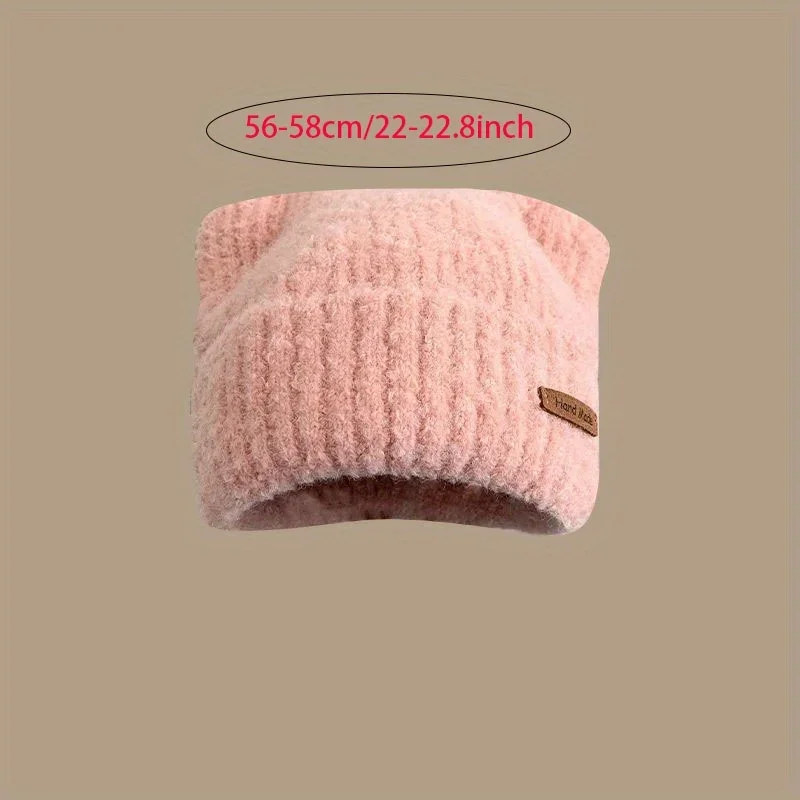 Woman Bonnet Solid Color Warmth Hat Winter Cute Cat Ear Earflap Knitted Hat Thicker Ear Protection Soft Street Beanie Hat 6