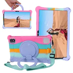 Kids Safe 360° Rotating Soft Silicone Tablet Case with Kickstand for TCL 10 TABMAX 10.36 (RainbowPink)