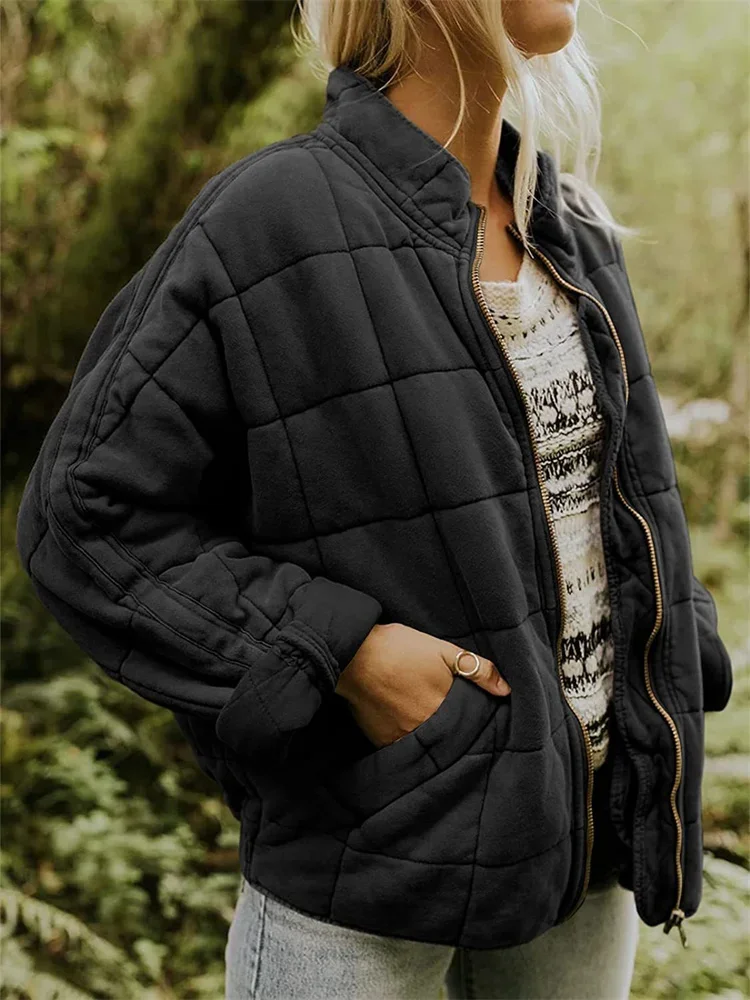 Winter Warm Jacket Woman Vintage Thick Cotton Coat Female Oversized Long Sleeve Jackets Ladies Loose Zipper Pocket Outwear