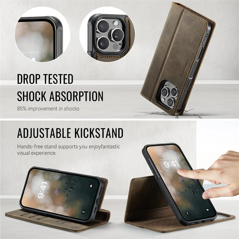 Magnetic PU Leather Flip Card Wallet Phone Case with Magsafe Wireless Charging Cover