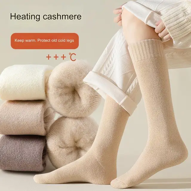 따뜻한 겨울을 위한 스타일 아이템! 여성용 두꺼운 무릎 길이 양모 양말