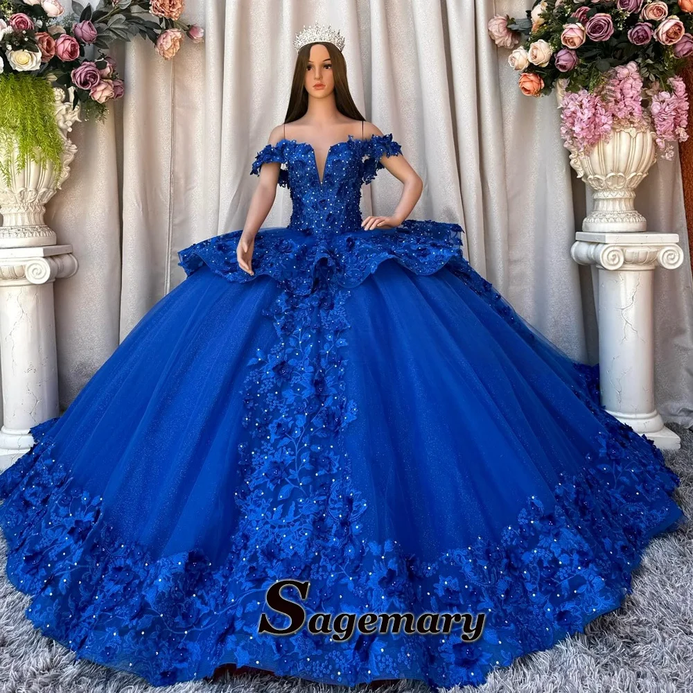 Sagemary Exquisite Pearls Quinceanera Dresses for Teens Tulle Lace Appliques Princess Ball Gown Customised Plus Size