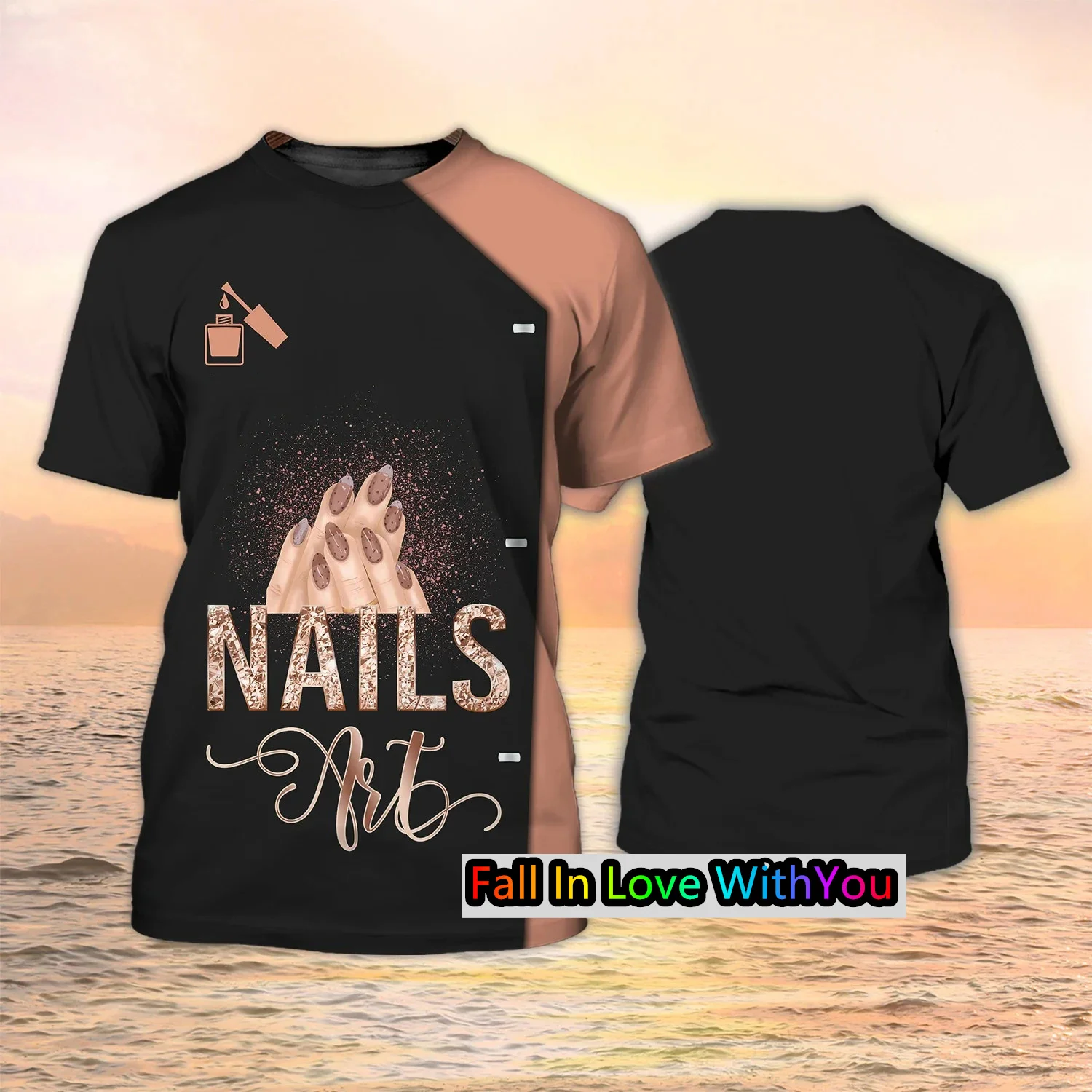 New Nail Artist Women's Oversized Tshirt Fashion Round Neck Short Sleeve Female Clothing Loose 3D Nail Polish Printed TShirt Top