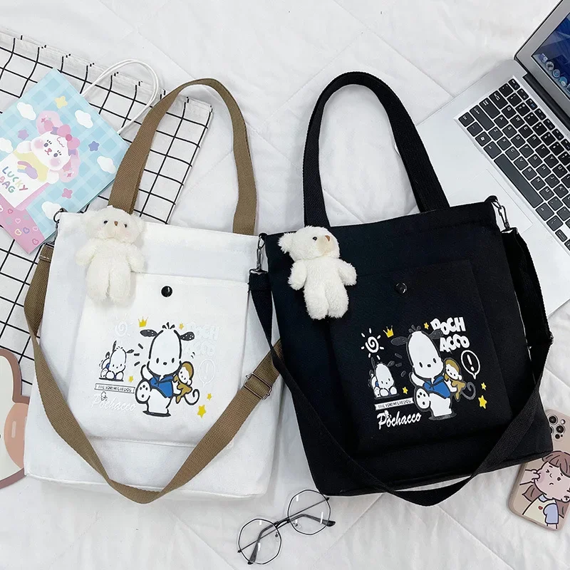 

Kuromi Single Shoulder Diagonal Printed Canvas Bag Large Capacity Canvas Bag Female Tutoring Class Bag Literary Handbag