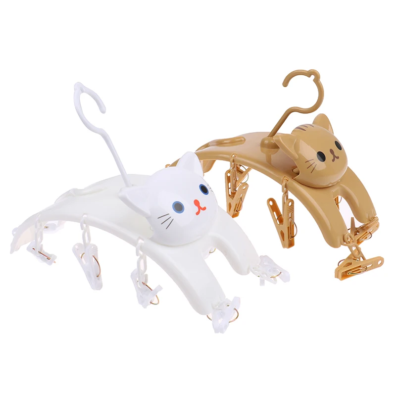 Cat Hangers With 10pcs Clothes Pegs Indoor Outdoor Laundry Clips Underwear Socks Multifunctional Storage Drying Rack 4