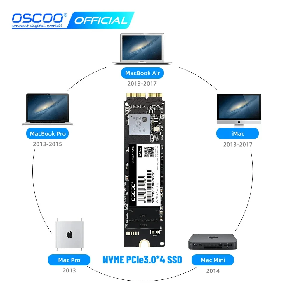 Oscoo 256Gb 512Gb 1Tb M2 Pcie Nvme Ssd Per 2013 2015 Macbook Pro Retina A1502 A1398 Macbook Air A1465 1466 Ssd Imac A1419 Ssd