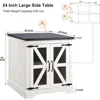 24" Farmhouse End Table - Rustic Wood Sofa Side Table with Charging Station, Mesh Barn Door & Adjustable Storage Shelf 2