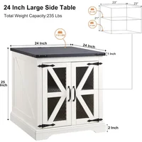 24" Farmhouse End Table - Rustic Wood Sofa Side Table with Charging Station, Mesh Barn Door & Adjustable Storage Shelf 2
