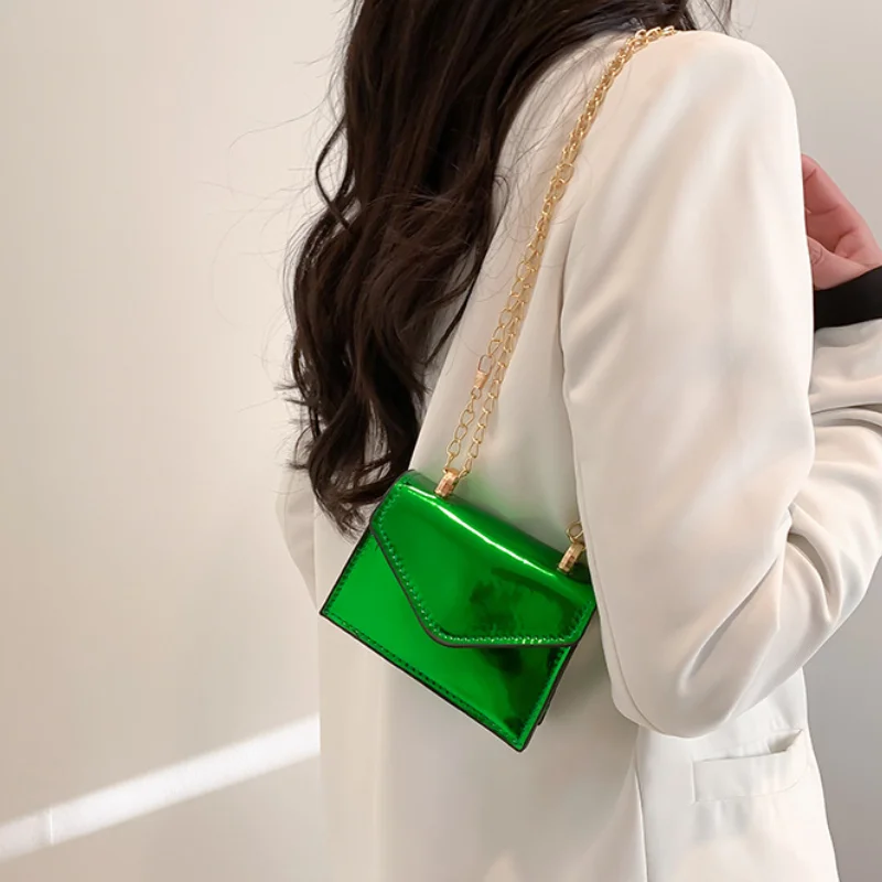 New Dazzling Laser Mini Cute Chain Lipstick Bag Makeup Small Square Bag Fashion Personality Shoulder Crossbody Coin Pouch