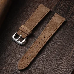 Vintage Leather Quick Release Watch Strap - Soft Suede Replacement Band for Classic Retro Watches (Brown)