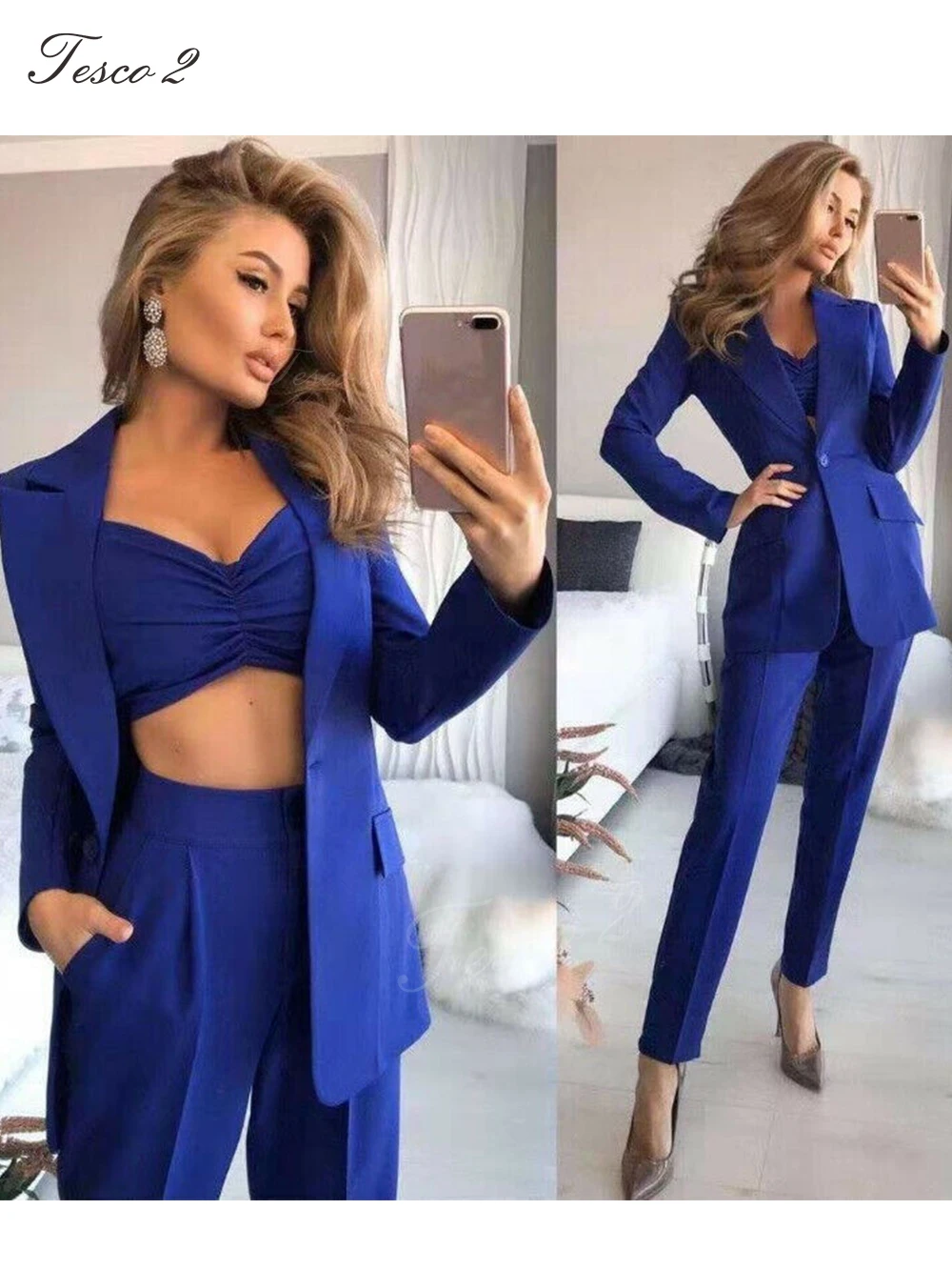 Elegant Women's Suit Slim Fit Sharp Cut Single Button Peak Lapel Women Suit 2 Piece Jacket Blazer Pants For Spring Autumn