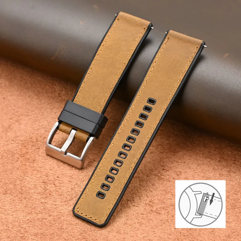 Vintage Crazy Horse Leather & Rubber Waterproof Quick Release Strap - Universal Retro Watch Band