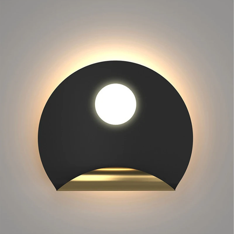 

Minimalist Creative LED Wall Sconces Bedroom Aisle Lighting Fixtures Black Orange Gray Green Metal Moon Wall Lamp Atmosphere