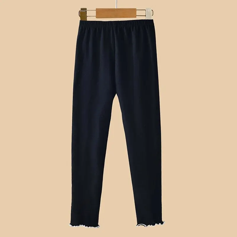 Autumn and Winter Girls' High Elasticity Comfortable Tight Pants Solid Color Pure Black Elastic Waist Pants Children's Clothing