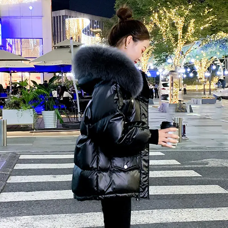 2023 New Women Down Jacket Winter Coat Female White Duck Down Leave-In Parkas Short-Length Outwear Loose Furred Collar Overcoat